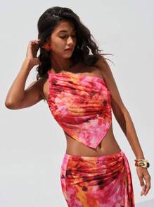 Opulessa 夏季度假服装女士海滩花卉印花波西米亚风波西米亚节针织网眼花卉印花垂领背心女式