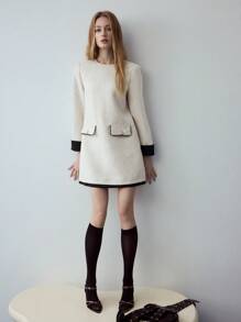 MOTF STUDIO TWEED CONTRAST BINDING DRESS