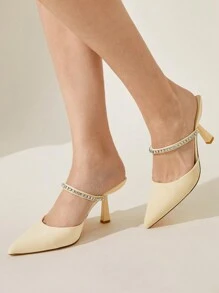 CUCCOO CHICEST Apricot Color Rhinestone Embellished High Heel Pumps, Sexy Elegant Casual Party Date Wedding Occasion Shoes For Women Spring Shoes Spring Break Easter Prom Heels