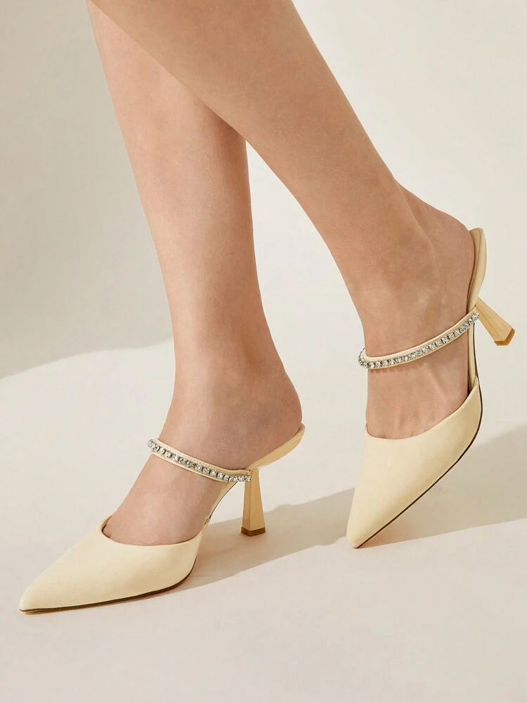 CUCCOO CHICEST Apricot Color Rhinestone Embellished High Heel Pumps, Sexy Elegant Casual Party Date Wedding Occasion Shoes For Women Spring Shoes Spring Break Easter Prom Heels