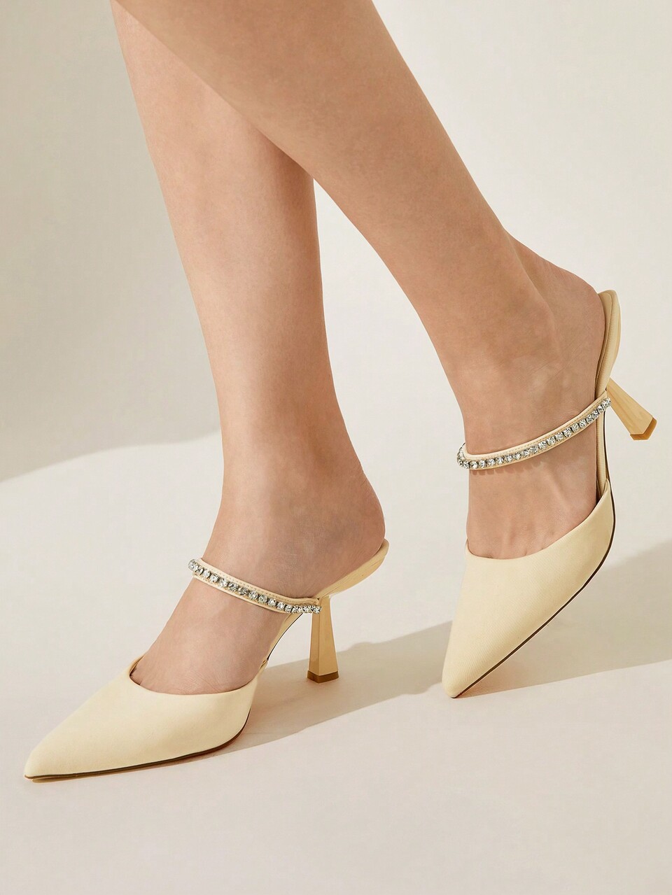 CUCCOO CHICEST Apricot Color Rhinestone Embellished High Heel Pumps, Sexy Elegant Casual Party Date Wedding Occasion Shoes For Women Spring Shoes Spring Break Easter Prom Heels