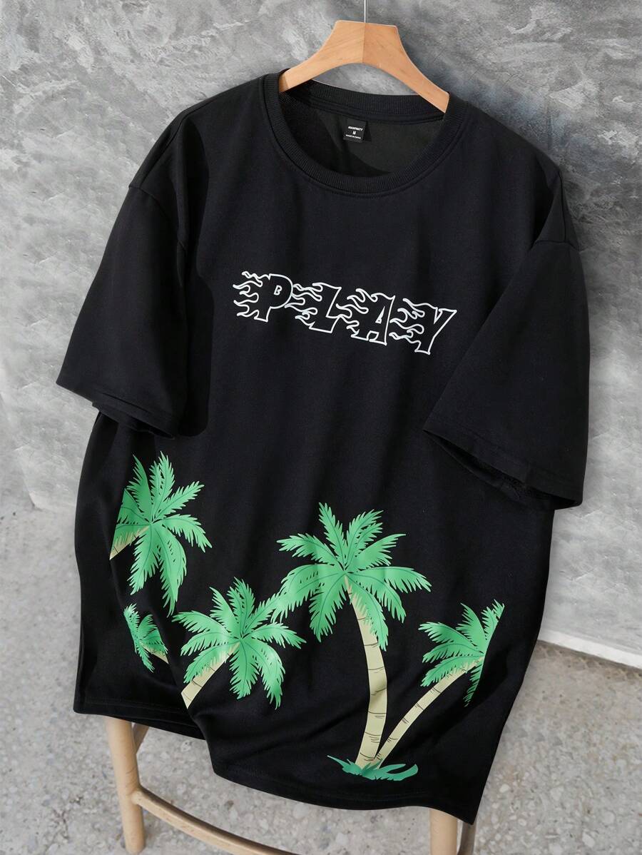 Claim Dot Regalo para novio, camiseta de manga corta de cuello redondo casual con estampado de letras de árbol de coco, para uso diario