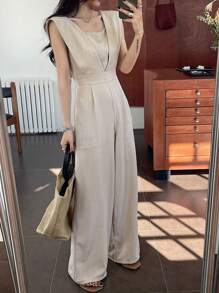 DAZY 女士优雅方领系腰阔腿连体裤