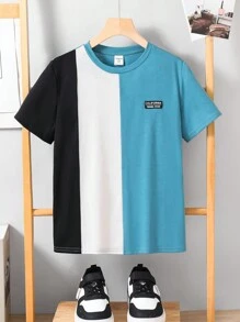 Koszulka z krótkim rękawem i okrągłym dekoltem w bloki kolorów dla chłopców, odpowiednia na letnie dni, na zewnątrz, do uprawiania sportu, na wakacje, na imprezę, do szkoły