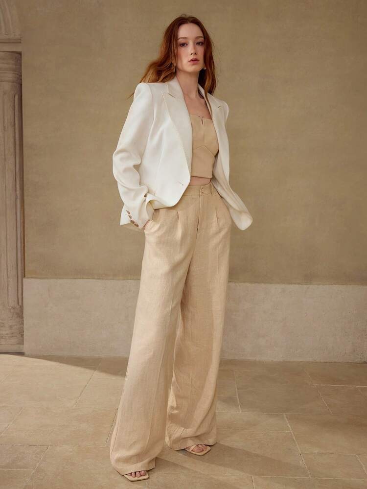 WOMEN'S FOIL LINEN WIDE LEG SUIT PANTS