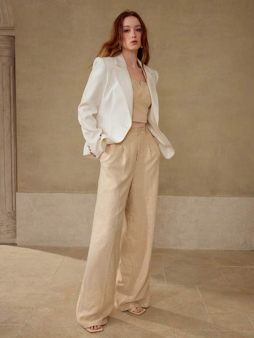 WOMEN'S FOIL LINEN WIDE LEG SUIT PANTS