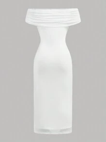 SHEIN Girlism Teen Girl White Elegant Off-Shoulder Pleated Mesh Snug Fit Dress, Party Dress, Birthday Outfit Graduation Dress - White - View 2