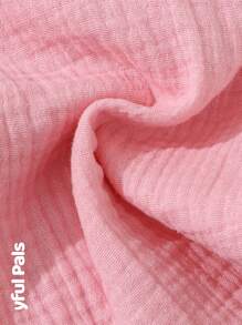 Pantalones casuales lisos de cintura elástica con bolsillo para niñas, para uso diario - Rosa - Ver 4