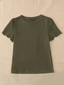 EMERY ROSE Camiseta con bordado con ojal de manga farol - Verde militar - Ver 6