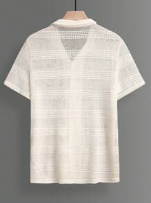 Manfinity Homme Men's Casual Single-Breasted Textured Short Sleeve Shirt Beach Vacation - White - View 2