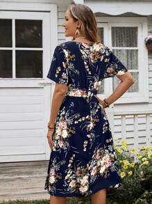 EMERY ROSE Women's Floral Print Ruffle Sleeve Waist Dress - Blue - View 2