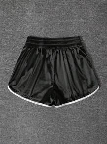 Muchica Black Woven Satin Contrast Trim Shorts - Black - View 2