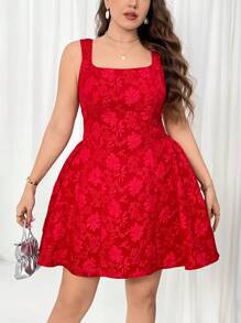 SHEIN Privé Plus Size Spring/Summer Comfortable Elegant New Year's Spring Festival Eve Date Night Party Solid Red Flounced Mini A-Line Waist Cinching Sexy Ruched Hem Sleeveless Spaghetti Strap Dress For Women Valentine's Day