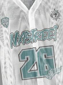 Manfinity VCAY Plus Size Men's Loose Street-Style Sports White Numeric Print Short Sleeve Mesh Baseball Shirt - Multicolor - View 5