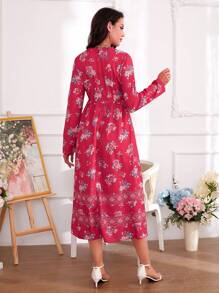 SHEIN 女士新款优雅碎花宽松收腰长袖连衣裙，休闲母女装（3 件分开出售）