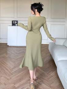 DAZY Vestido midi asimétrico drapeado liso para mujeres