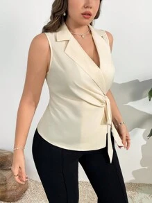 Firerie Áo vest buộc dây cổ điển, lịch sự, sang trọng, đi làm, đi chơi, kỳ nghỉ, trà chiều, hẹn hò, tiệc hòa nhạc, hơi gợi cảm, phong cách thời trang INS, cổ điển, bãi biển, ảnh, tốt nghiệp, trở lại trường, giáo viên, dành cho phụ nữ vào mùa thu/đông - Màu be - Xem 7