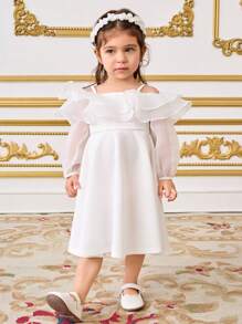 SHEIN Baby Girl Cute Layered Off Shoulder Palazzo Midi Dress - White - View 5