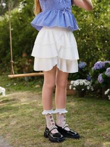 Wildeya Tween-Mädchen Eleganter, süßer, lässiger, weißer, mehrlagiger Kuchenrock, geeignet für Sommer, Frühling, Urlaub und Outdoor