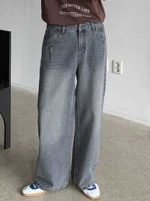 DAZY Autumn Casual Straight Washed Men's Denim Jeans - Blue - View 4