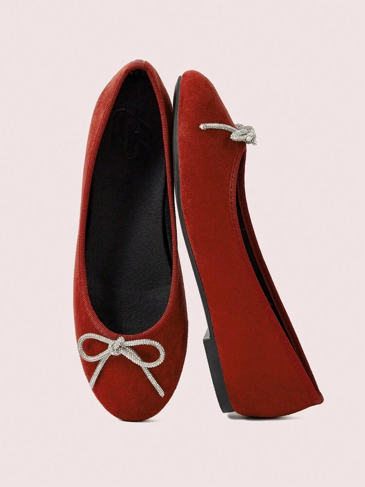 CUCCOO DOLLMOD Zapatos de mujer tipo bailarina con lazo rojo y puntera redonda, lindos zapatos casuales, elegantes, para el trabajo, viajar, fiesta, cita, boda y ocasiones especiales