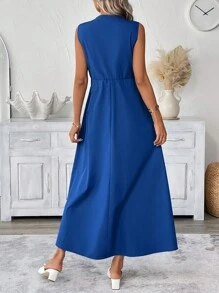 SHEIN LUNE Women's Royal Blue Long Casual Dress With Bowknot,Summer Tropical Vacation Holiday Tea Party Outfit,Boho Spring Break Outfits For Women - Blue - View 3