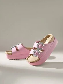 Solecia Women's Platform Slip On Slide Sandals, Minimalist Casual Everyday Wear