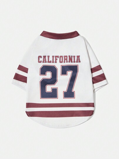 PETSIN 1pc Pet Cat Dog Vintage Striped White Retro 27 Letter & Number Graphic Tank Top, Cool Casual Breathable Comfortable Dog Vest