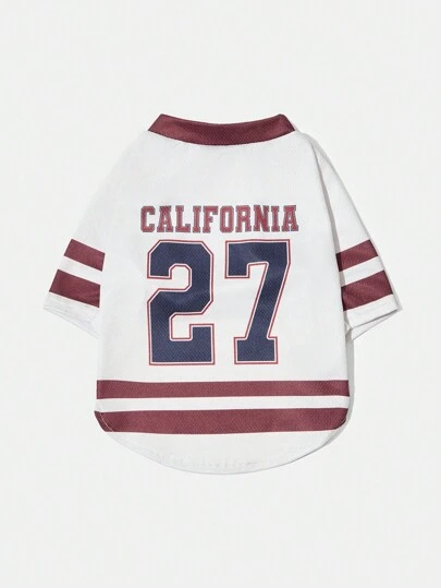 PETSIN 1pc Pet Cat Dog Vintage Striped White Retro 27 Letter & Number Graphic Tank Top, Cool Casual Breathable Comfortable Dog Vest