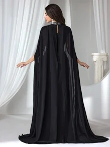 Coutiva 女士正式晚礼服、婚礼宾客礼服（镶有水钻和人造珍珠）、派对礼服、长袍 - 黑色 - 查看 2