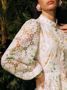 Anewsta Elegant Floral Embroidery Mini Dress, Chic Ladies Spring/Summer - Multicolor - View 2