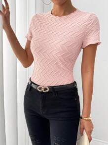 SHEIN Clasi Elegant Textured Fabric Short Sleeve T-Shirt, Spring/Summer