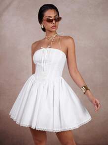 COSMINA Business Casual Women's Mini Dress, Office Siren Outfit, Similar To Influencer Style, Old Money Style, Suitable For Valentine's Day, Princess Dress - White - View 1