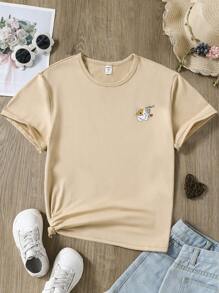 Tween Girls' Short Sleeve Casual Round Neck T-Shirt With 3 Heart Cat Graphic