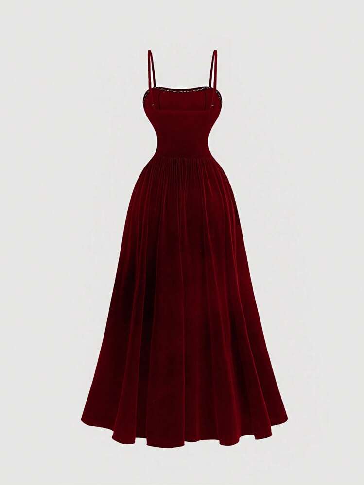 SHEIN Pearl Strap Burgundy Dress, Formal Gown For Ball, Burgundy Formal Dress, Birthday Women Outfits, Party Women Outfits, Holiday Dress, Elegant