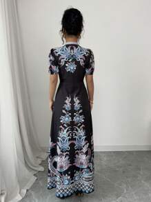 Elenzga Women's 2025 New Elegant & Sexy Deep V-Neck Fitted Long Dress - Black - View 2