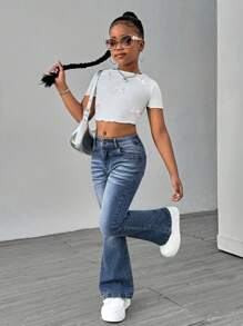 SHEIN Jeansy typu rurki dla dziewcząt w stylu outdoorowym