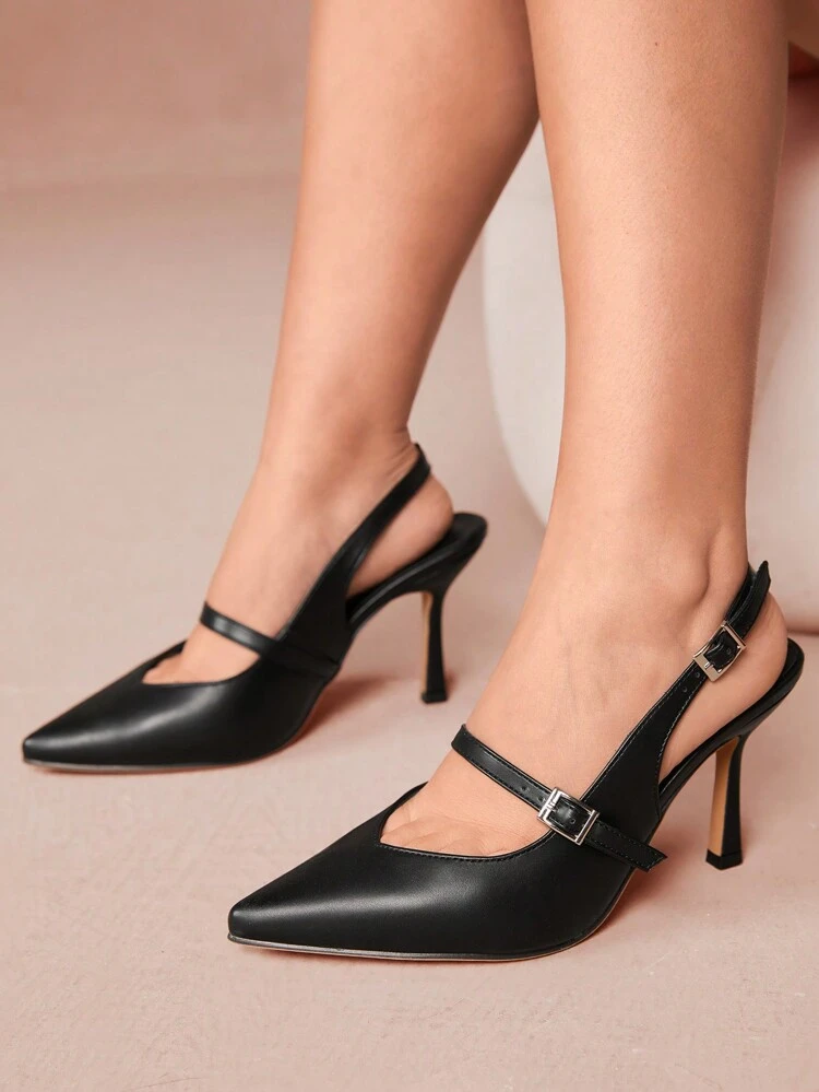 CUCCOO CURVES Women's Solid Color Pointed Toe Metal Decor Simple High Heel Shoes, Casual For Daily Wear Spring Shoes Spring Break Easter