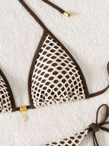 SHEIN Swim 2 Pieces Women Summer Mesh Tie-Up Crop Top And Cheeky Bottoms Sexy Beachwear Bikini Set - Multicolor - View 3