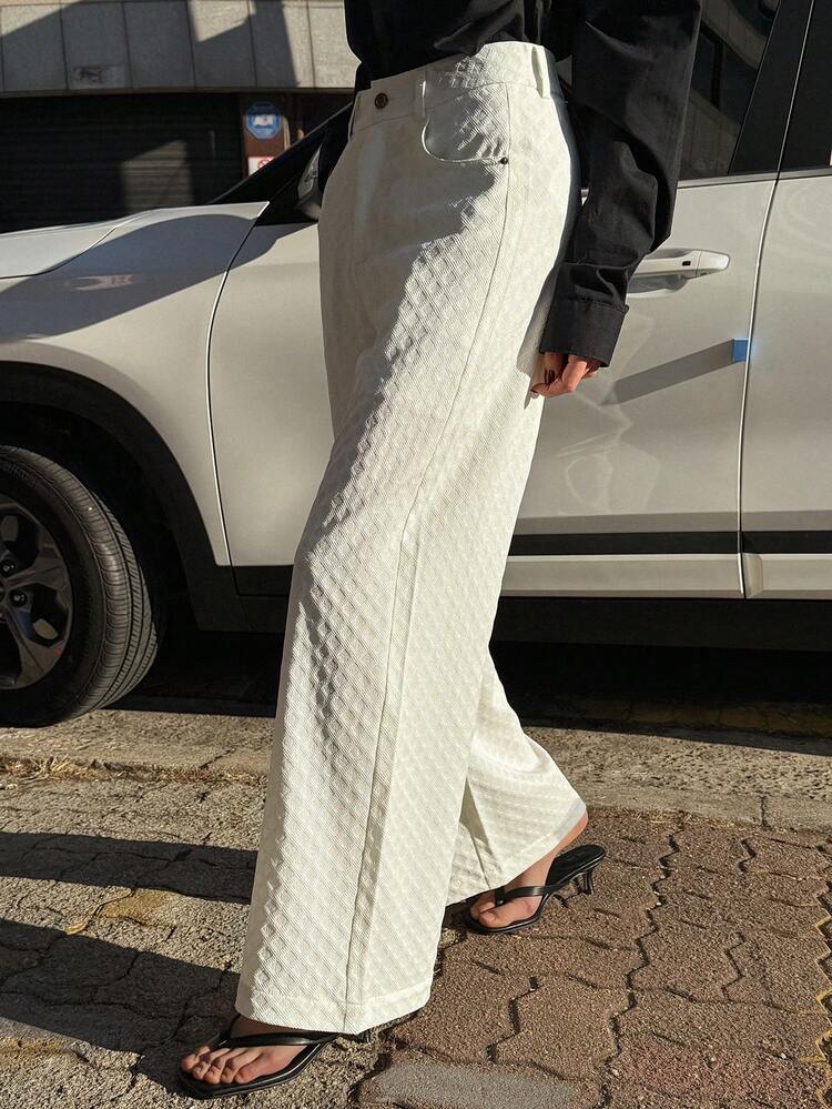 Women's Straight-Leg Pants, Plain Color, Textured Fabric, Suitable For Spring And Summer