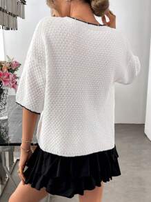 SHEIN LUNE New Fashion Elegant Lady Knit Cardigan, Hollow Out Lightweight Black & White Patchwork Old Money Style Women