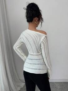 Elenzga Pull tricoté polyvalent à découpe asymétrique, épaule dénudée , printemps/été automne hiver
