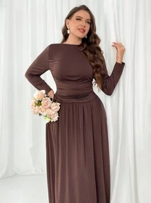 Firerie Plus Size Women's Elegant Vacation Beach Casual Stretchy Fitted Long Sleeve Dress, Suitable For Date, Party, High-End Restaurant, Versatile Spring