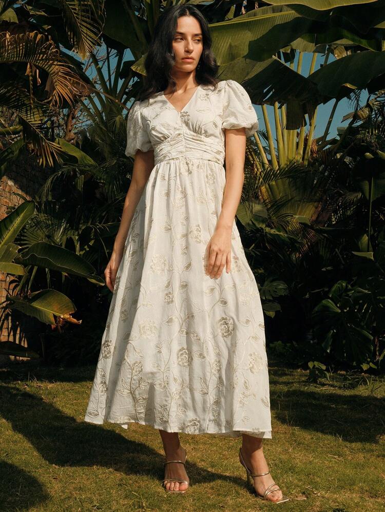 Women Long Sleeve Embroidered Elegant Dress, Formal Dress, Spring Fashion