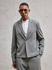 AKNOTIC Business Casual Loose Fit Knit Men's Casual Suit Set With Dropped Shoulders, Suitable For Daily Wear, Spring/Summer, Holiday, Party, Couple Outfit, Graduation Gift - Grey - View 6