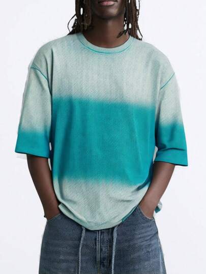 Grunge Punk Men's Tie Dye Fashion Gradient Zebra Print Short Sleeve T-Shirt