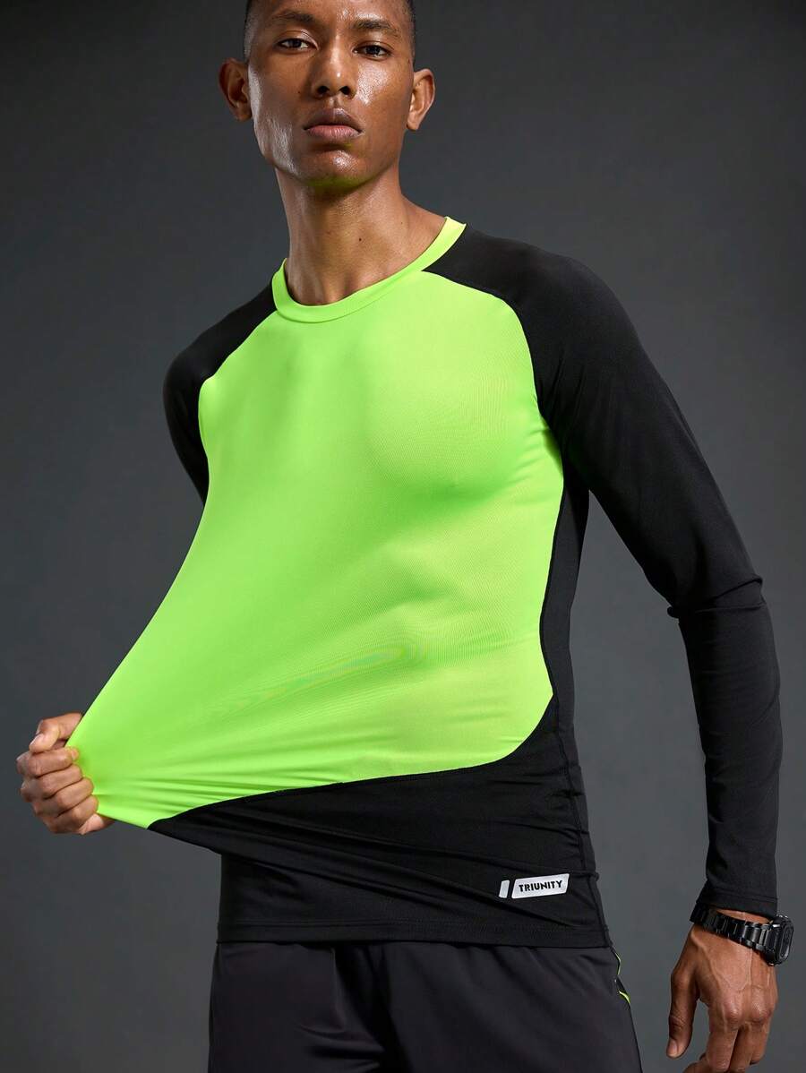 Acti Log Áo thun thể thao dài tay ôm sát phối màu, nhanh khô dành cho nam, thích hợp cho tập luyện thể dục, tập luyện thể hình, và quần short thể thao nén dành cho nam. - màu đen - Xem 1