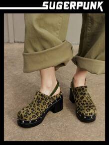 Sugerpunk Women's Fashion Black Backstrap Wooden Clog Platform Slingback Shoes Spring Shoes Spring Break Easter Prom Heels - Green - View 1