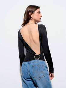 Maija Spring And Summer New Style Black Tight-Fitting Waist Sexy Backless Waist Metal Buckle Women's Tops Urban Modern Elegant Daily Casual Commuting Suitable For Going Out For Vacation Party Party Wedding Date Wear