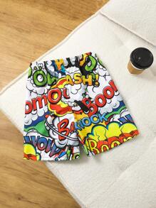 Fantacosmos Traje de baño para niños talla (Grande) Traje de baño de moda para niños preadolescentes con estampado de letras en inglés de colores y cordones, adecuado para vacaciones y verano - Multicolor - Ver 2